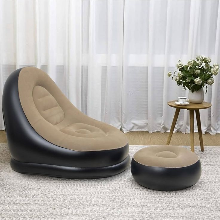 Inflatable Air Lounge Chair with footrest – Portable Flocked Air Sofa