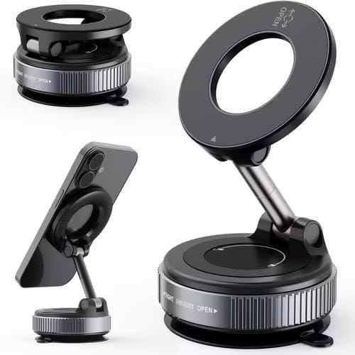 Vacuum Suction Magnetic Phone Mount | 360° Adjustable MagSafe Car Phone Holder