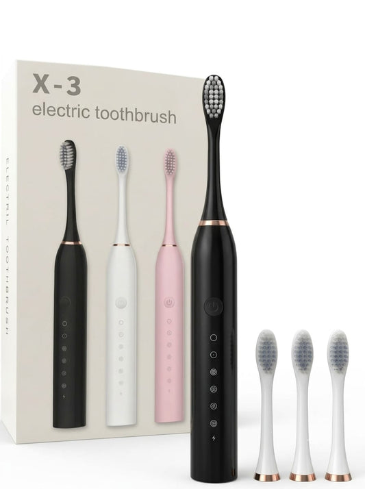 Electric Toothbrush – USB Rechargeable | 6 Cleaning Modes | IPX7 Waterproof | 3Brush Heads