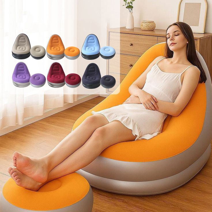 Inflatable Air Lounge Chair with footrest – Portable Flocked Air Sofa